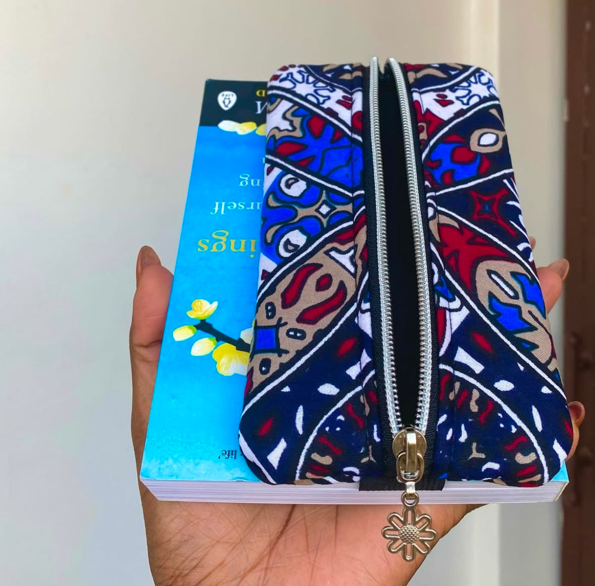 Two in one pencil pouch with elastic book mark